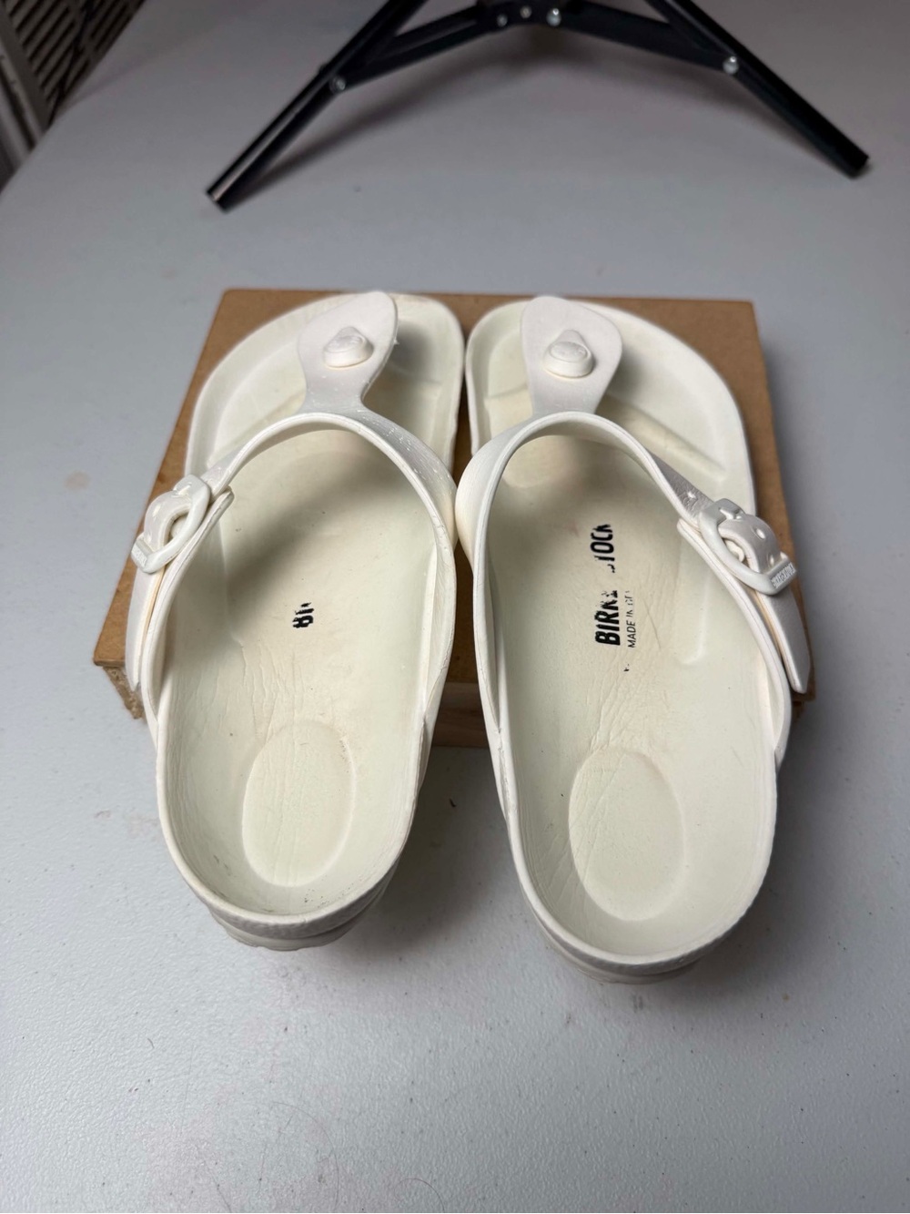 Birkenstock White EVA Thong Sandals with Adjustable Buckle - Picture 9 of 12